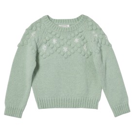 Cardigan fille avec broderies fleurs Vert lagon