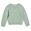 Flowers embroidery girl sweater Vert lagon