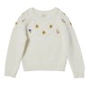 Cardigan fille avec broderies fleurs Ecru