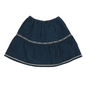 Girl's skirt in embroidered velvet Indigo