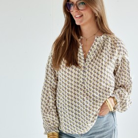 Blouse femme imprimée fleurs - Écru