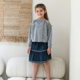 Blouse fille à carreaux Bleu/Blanc