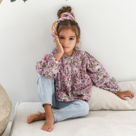 Blouse fille imprimée fleurs Indiennes Parme