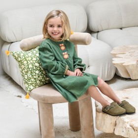 Robe fille bohème en velours Vert Lichen