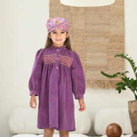 Robe fille en velours à smocks Violine