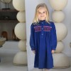 Robe fille en velours à smocks Bleu Klein