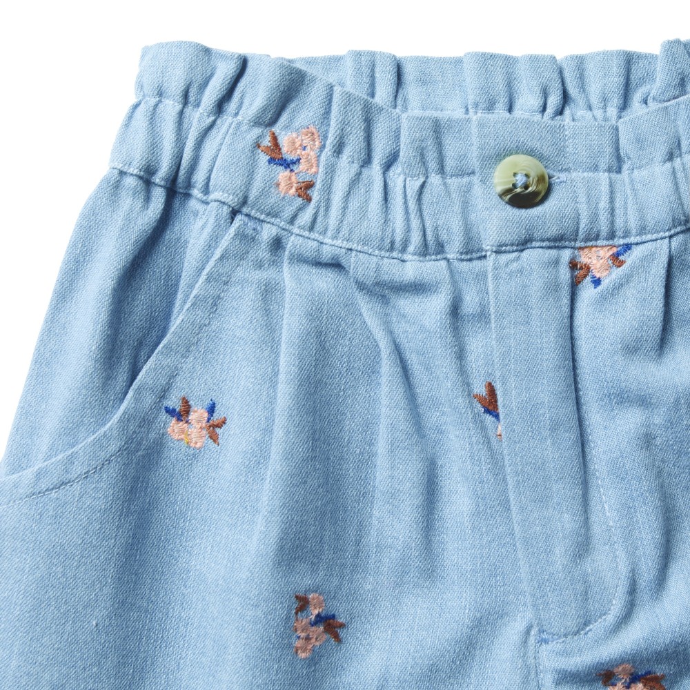 Short jean brodé fleurs Vahine