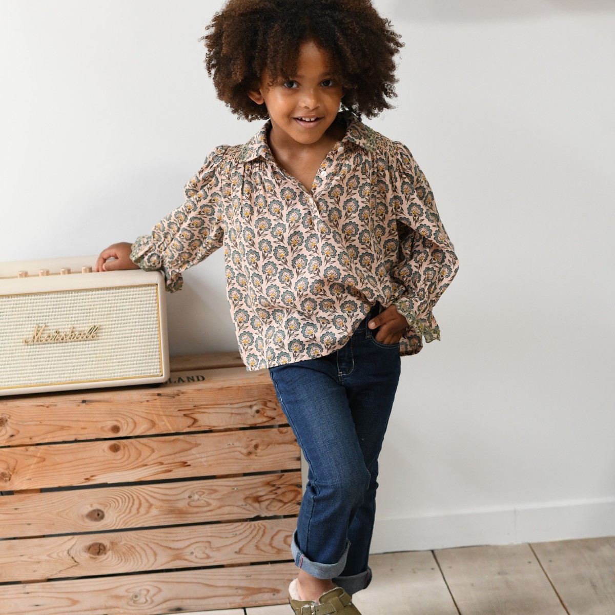 Blouse Alma Rosée/Bleu Vert